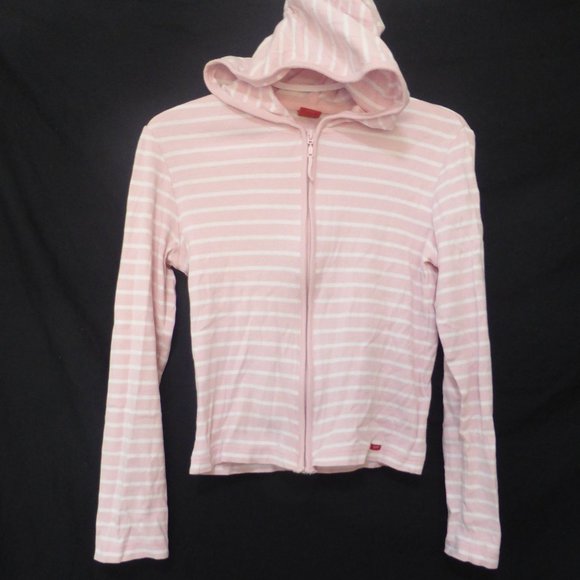 ESPRIT, striped full zip front, hooded knit shirt, 165/88A, GUC